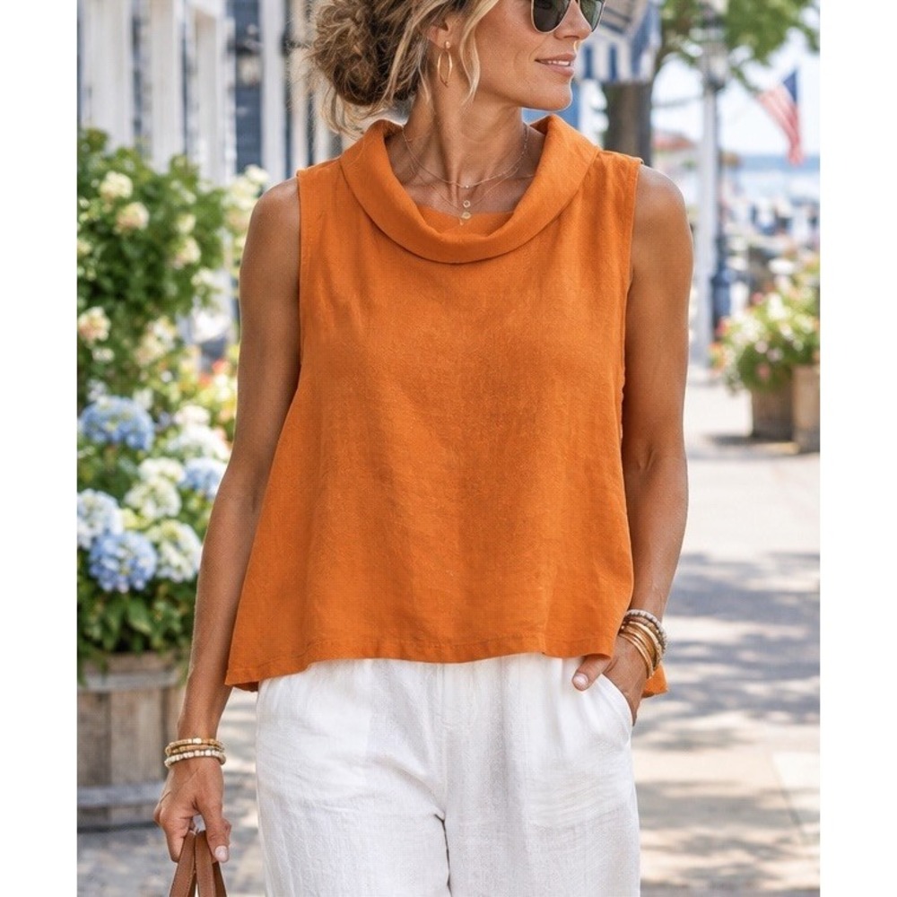 Bryn Walker Linen Sleeveless Drapey Flowy Beach Orange Tank Top Womens XL